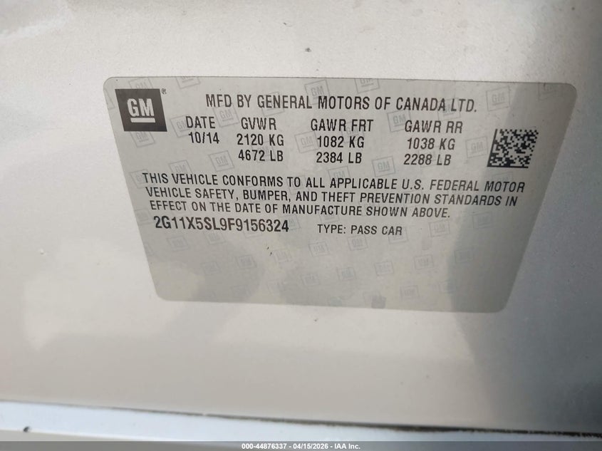 2015 Chevrolet Impala 1Fl VIN: 2G11X5SL9F9156324 Lot: 44876337