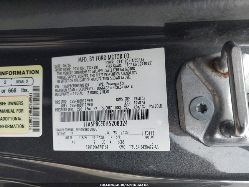 2017 Ford Mustang Gt Premium VIN: 1FA6P8CF0H5208324 Lot: 44876350