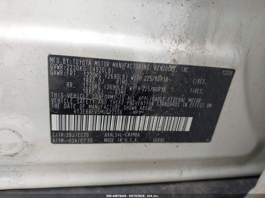 2021 Toyota Rav4 Hybrid Xse VIN: 4T3E6RFV5MU022556 Lot: 44876446