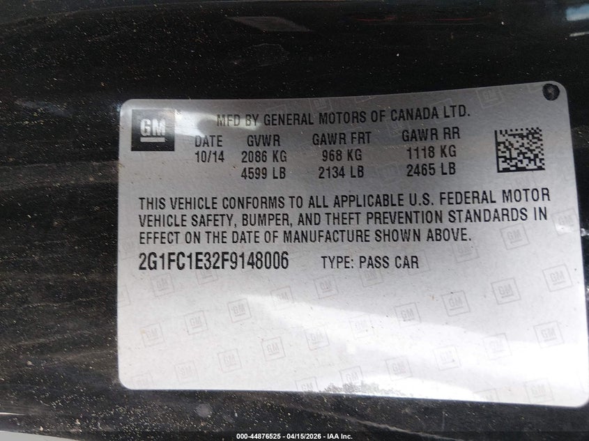 2015 Chevrolet Camaro 1Lt VIN: 2G1FC1E32F9148006 Lot: 44876525