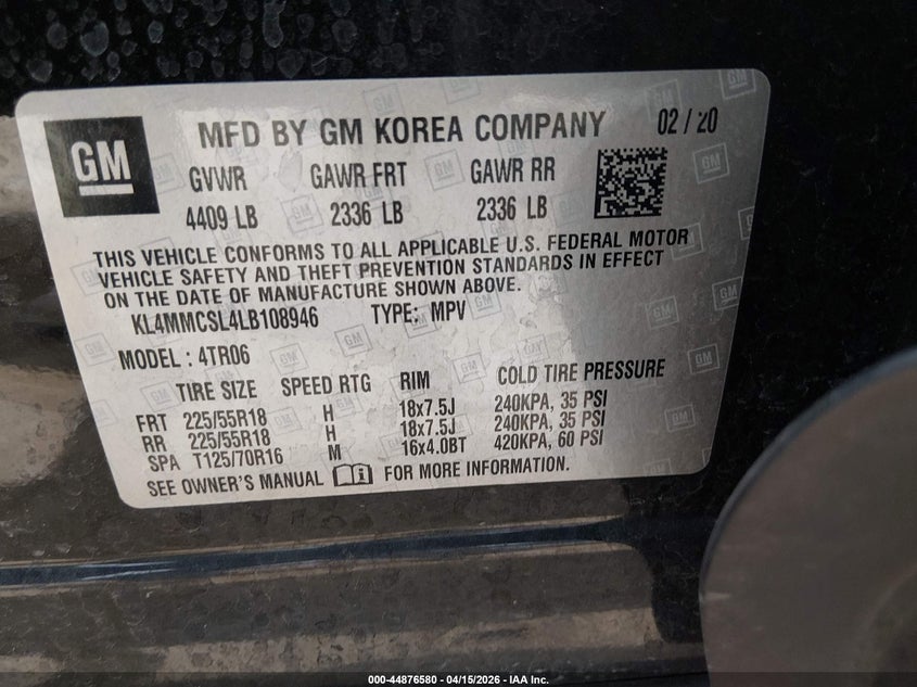 2020 Buick Encore Gx Awd Preferred VIN: KL4MMCSL4LB108946 Lot: 44876580