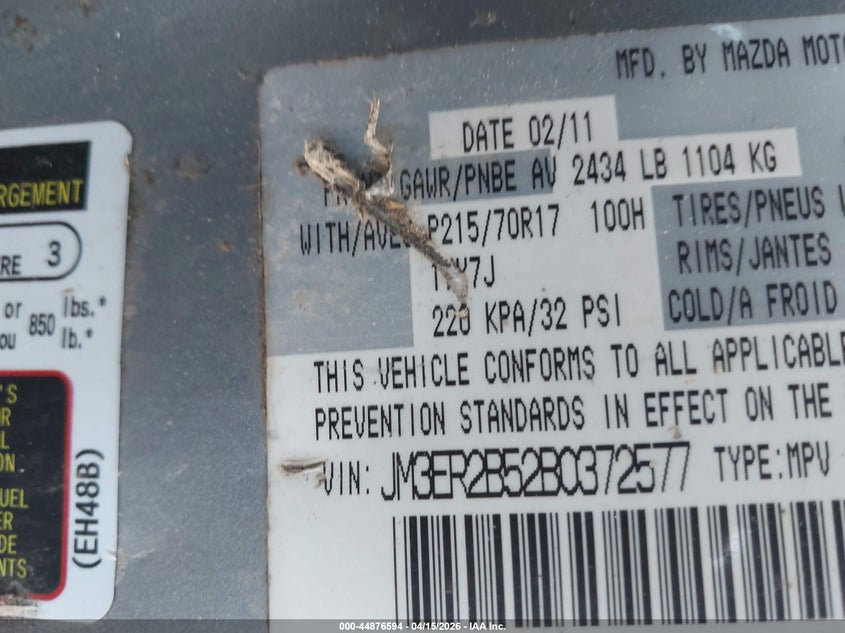 2011 Mazda Cx-7 I Sport VIN: JM3ER2B52B0372577 Lot: 44876594