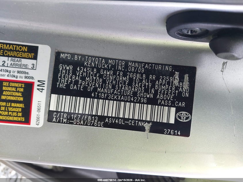 2010 Toyota Camry Le VIN: 4T1BF3EKXAU042796 Lot: 44876614