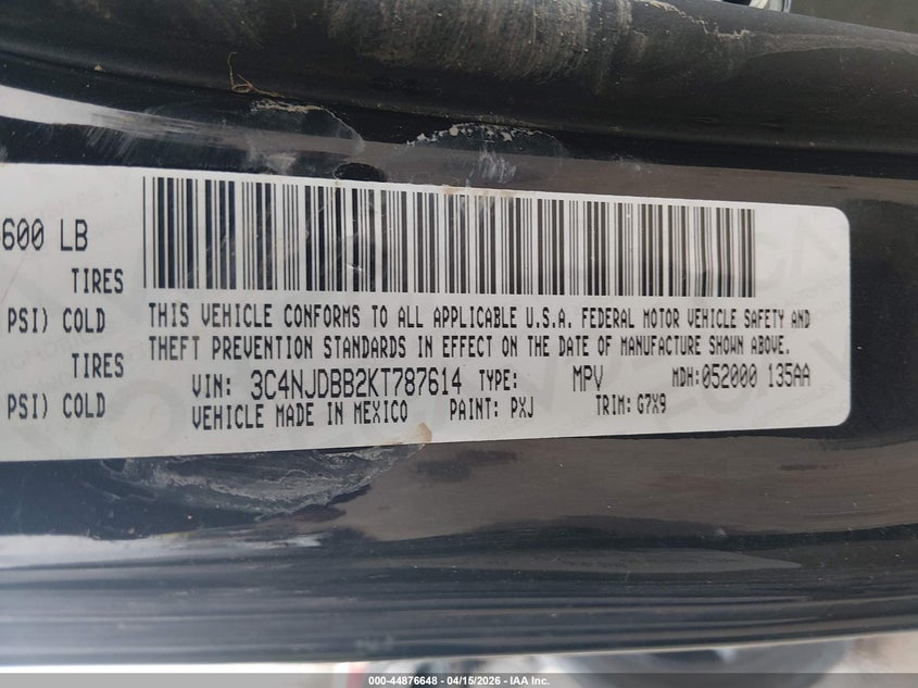 2019 Jeep Compass Altitude 4X4 VIN: 3C4NJDBB2KT787614 Lot: 44876648