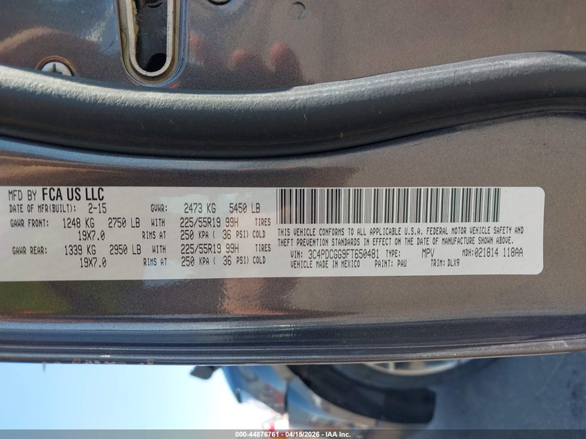 2015 Dodge Journey Crossroad VIN: 3C4PDCGG9FT650481 Lot: 44876761