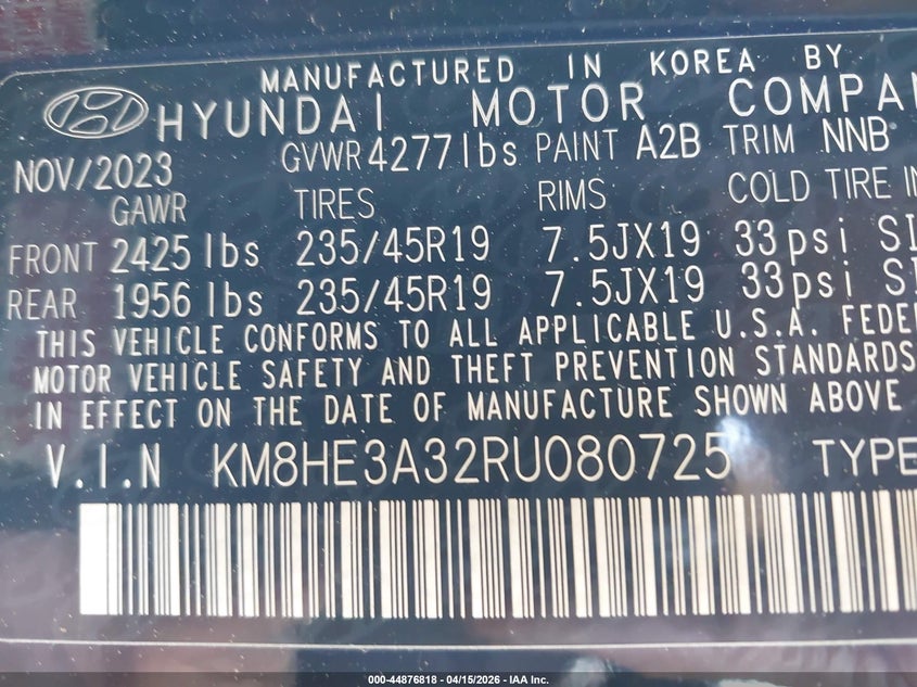 2024 Hyundai Kona Limited VIN: KM8HE3A32RU080725 Lot: 44876818