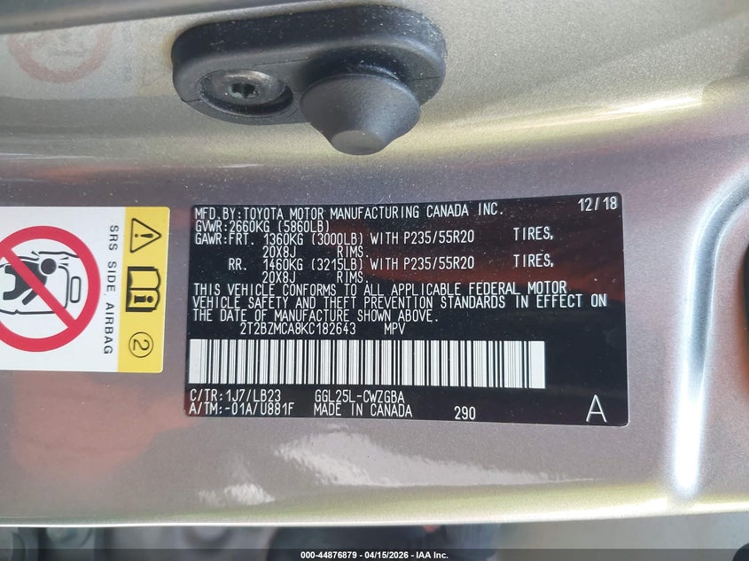 2019 Lexus Rx 350 VIN: 2T2BZMCA8KC182643 Lot: 44876879