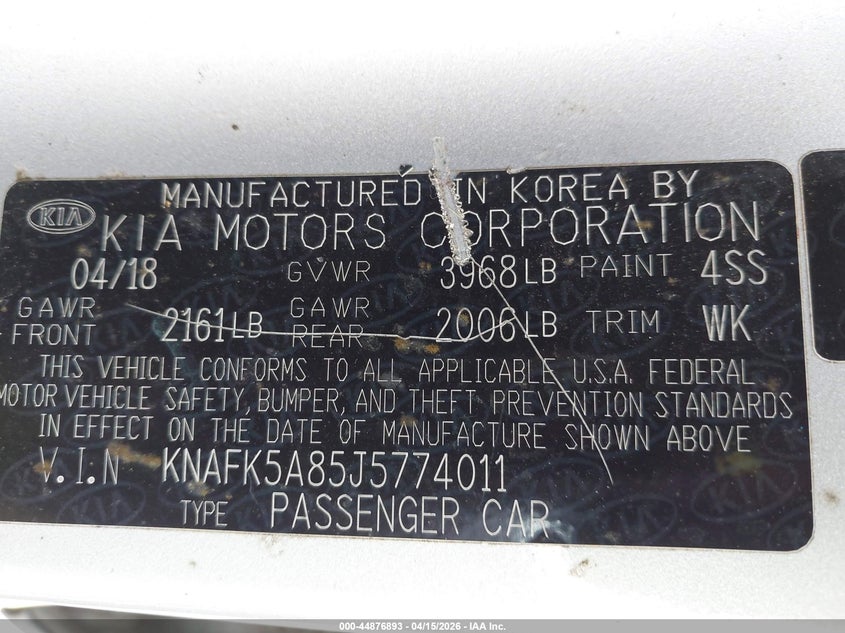 2018 Kia Forte Lx VIN: KNAFK5A85J5774011 Lot: 44876893