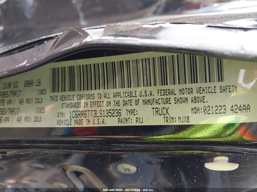 2020 Ram 1500 Classic Slt 4X2 6'4 Box VIN: 1C6RR6TT3LS135236 Lot: 44876998