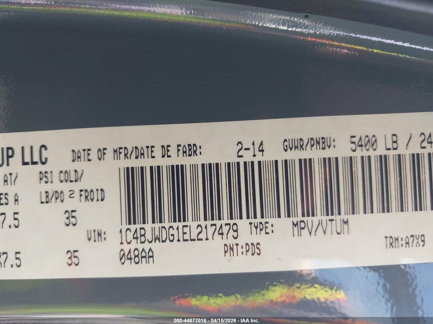 2014 Jeep Wrangler Unlimited Sport VIN: 1C4BJWDG1EL217479 Lot: 44877016