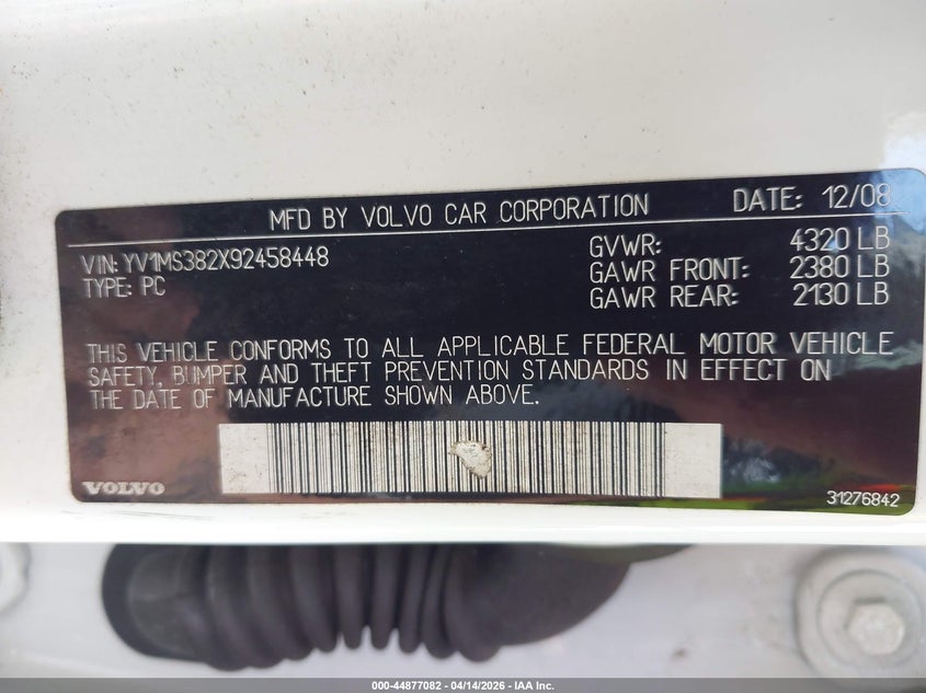 2009 Volvo S40 2.4I VIN: YV1MS382X92458448 Lot: 44877082