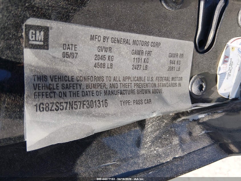 2007 Saturn Aura Xe VIN: 1G8ZS57N57F301316 Lot: 44877153