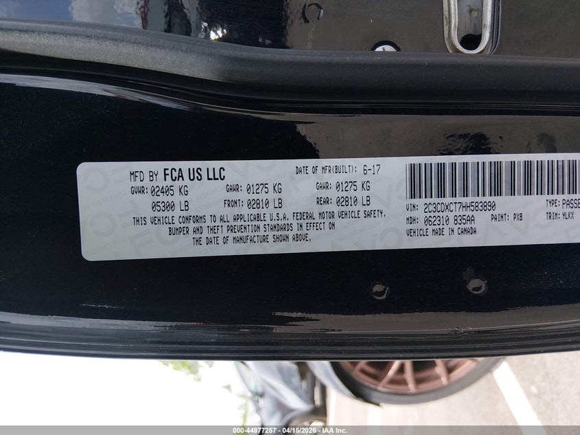 2017 Dodge Charger Daytona 340 Rwd VIN: 2C3CDXCT7HH583890 Lot: 44877257