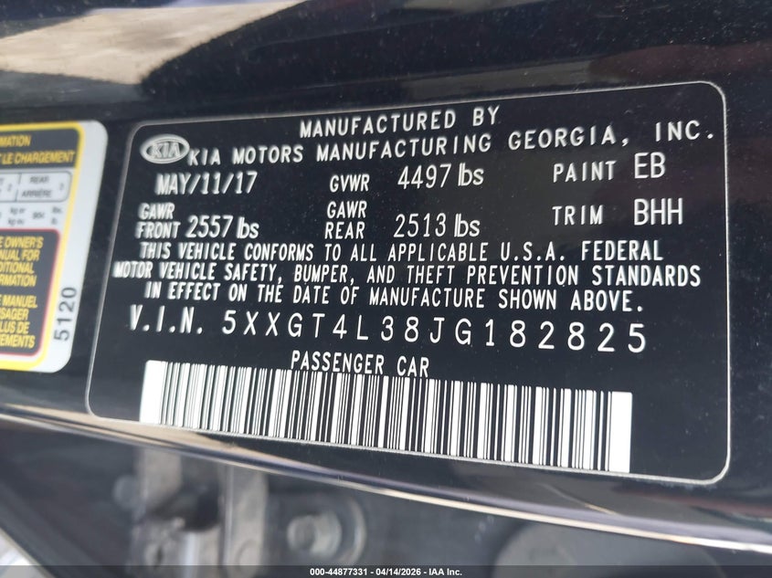 2018 Kia Optima Lx VIN: 5XXGT4L38JG182825 Lot: 44877331