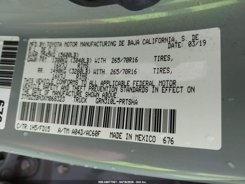 2019 Toyota Tacoma Trd Off Road VIN: 3TMDZ5BN3KM068323 Lot: 44877361