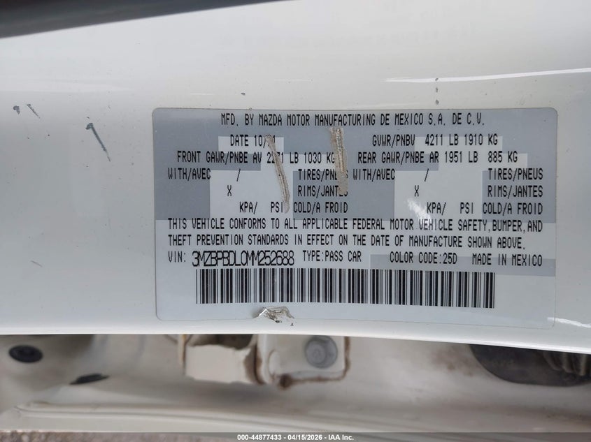 2021 Mazda Mazda3 Premium VIN: 3MZBPBDL0MM252688 Lot: 44877433