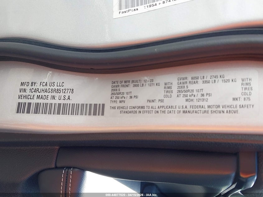 2024 Jeep Grand Cherokee Altitude X 4X4 VIN: 1C4RJHAG8R8512778 Lot: 44877520