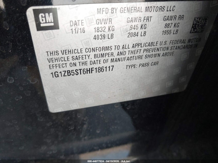 2017 Chevrolet Malibu Ls VIN: 1G1ZB5ST6HF186117 Lot: 44877524