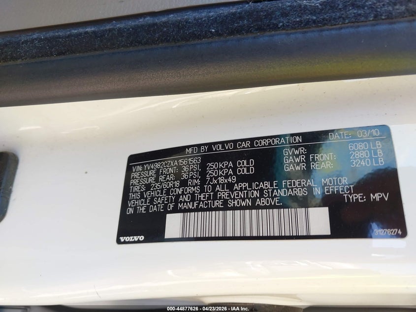2010 Volvo Xc90 3.2 VIN: YV4982CZXA1561563 Lot: 44877626