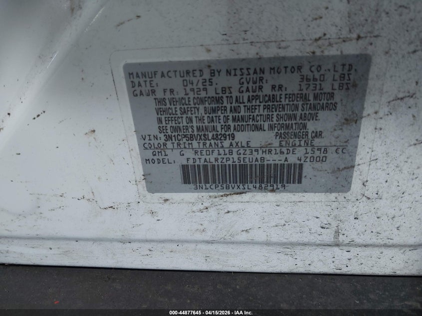 2025 Nissan Kicks Play S VIN: 3N1CP5BVXSL482919 Lot: 44877645