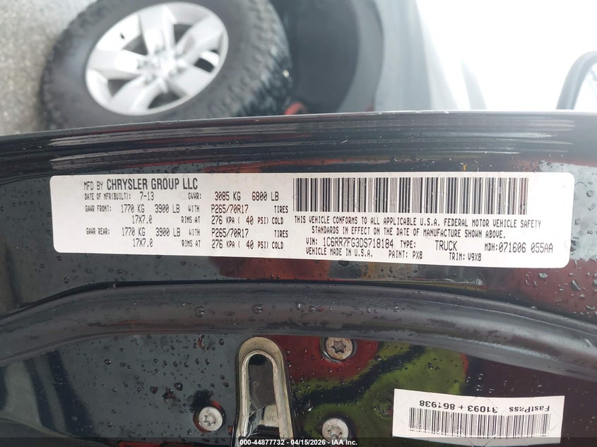 2013 Ram 1500 Tradesman VIN: 1C6RR7FG3DS718184 Lot: 44877732