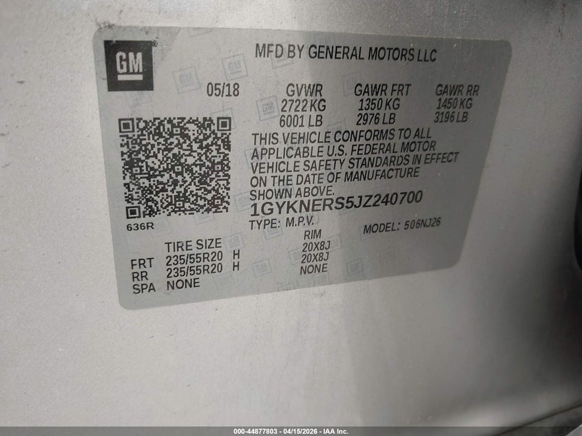 2018 Cadillac Xt5 Premium Luxury VIN: 1GYKNERS5JZ240700 Lot: 44877803