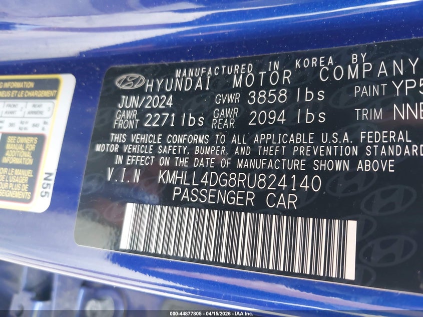2024 Hyundai Elantra Se VIN: KMHLL4DG8RU824140 Lot: 44877805