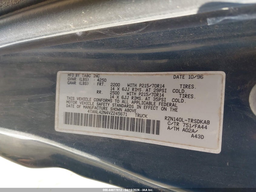 1997 Toyota Tacoma VIN: 4TANL42N4VZ245671 Lot: 44877812