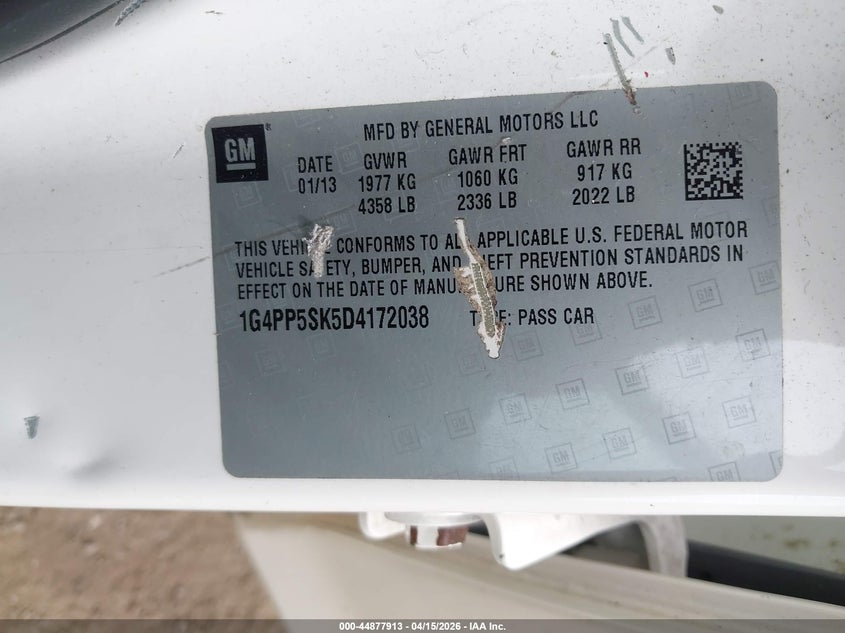 2013 Buick Verano VIN: 1G4PP5SK5D4172038 Lot: 44877913