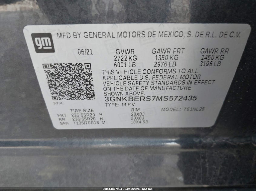 2021 Chevrolet Blazer Fwd Rs VIN: 3GNKBERS7MS572435 Lot: 44877994