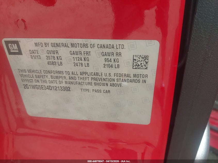 2013 Chevrolet Impala Lt VIN: 2G1WG5E34D1213302 Lot: 44878047