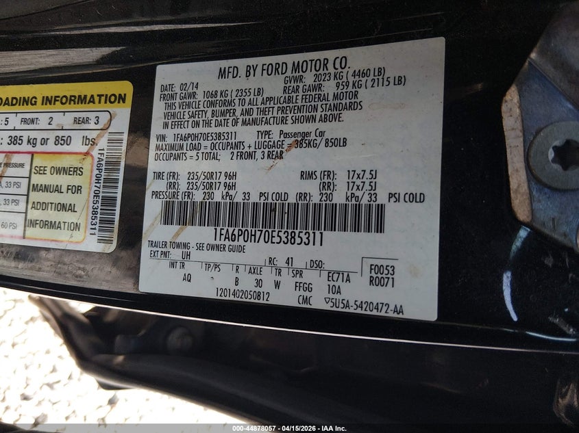 2014 Ford Fusion Se VIN: 1FA6P0H70E5385311 Lot: 44878057