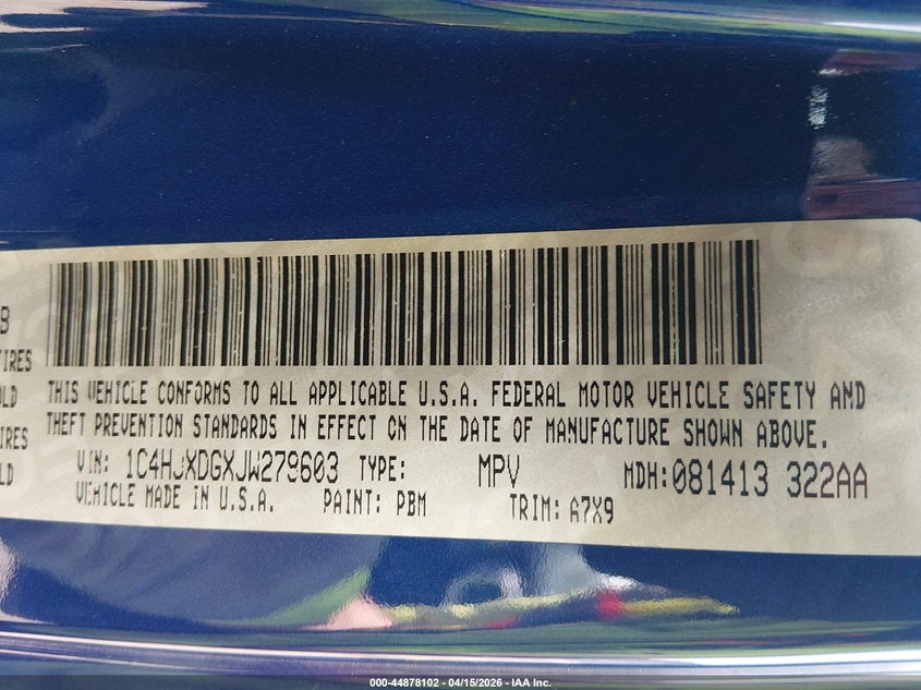 2018 Jeep Wrangler Unlimited Sport S 4X4 VIN: 1C4HJXDGXJW279603 Lot: 44878102