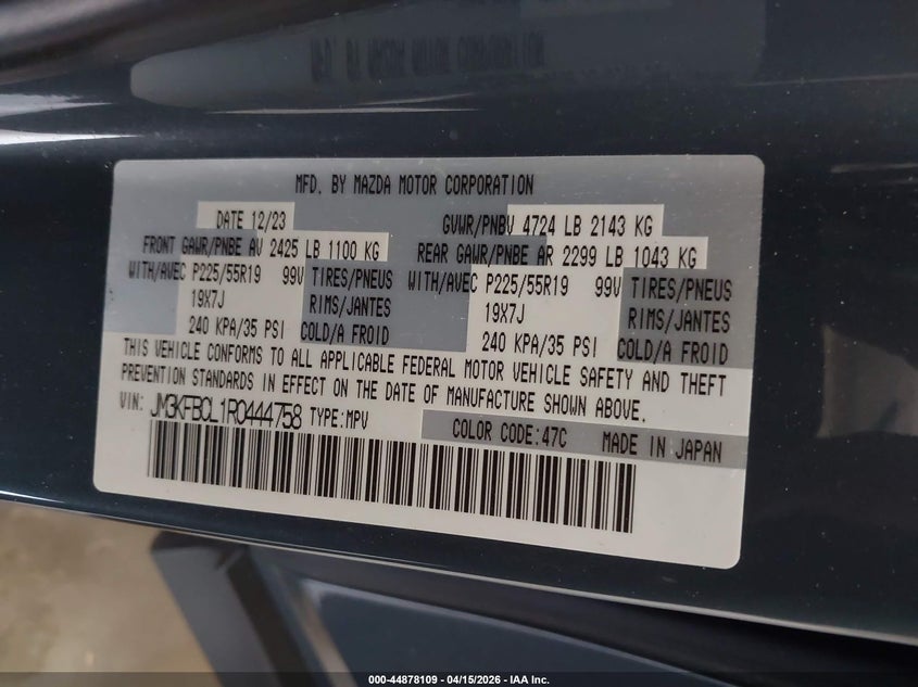 2024 Mazda Cx-5 2.5 S Carbon Edition VIN: JM3KFBCL1R0444758 Lot: 44878109