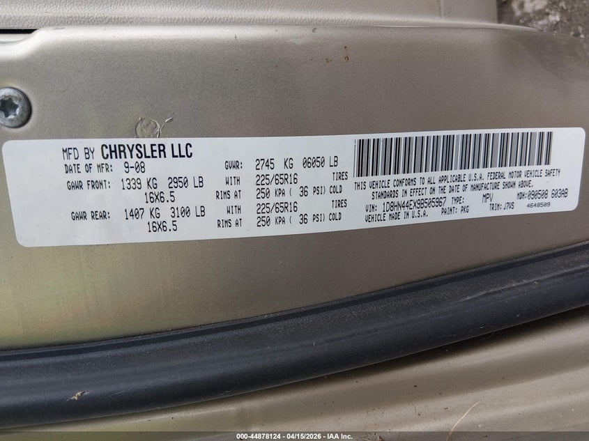 2009 Dodge Grand Caravan VIN: 1D8HN44EX0B505967 Lot: 44878124