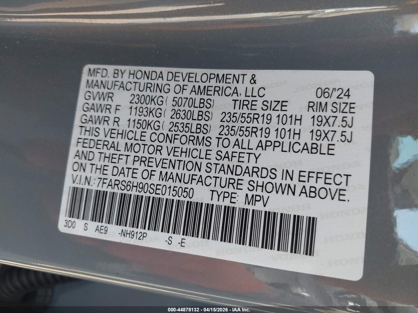 2025 Honda Cr-V Hybrid Sport Touring VIN: 7FARS6H90SE015050 Lot: 44878132