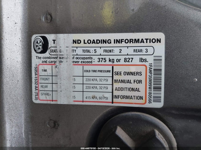 2009 Ford Focus Se VIN: 1FAHP35N99W180566 Lot: 44878150