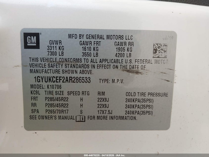 2010 Cadillac Escalade Premium VIN: 1GYUKCEF2AR286533 Lot: 44878225