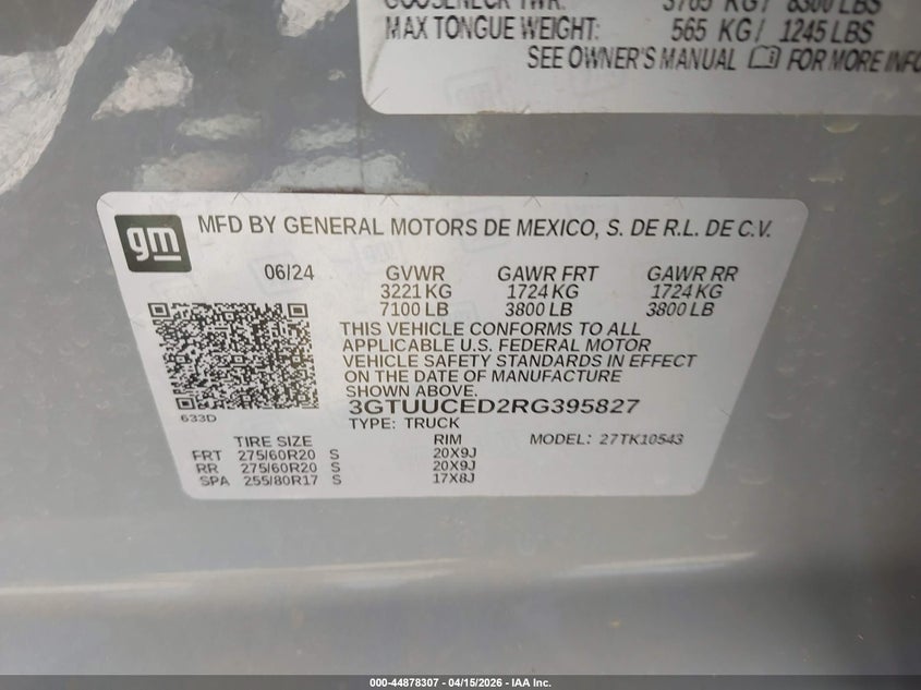 2024 GMC Sierra 1500 4Wd Short Box Elevation With 3Sb VIN: 3GTUUCED2RG395827 Lot: 44878307