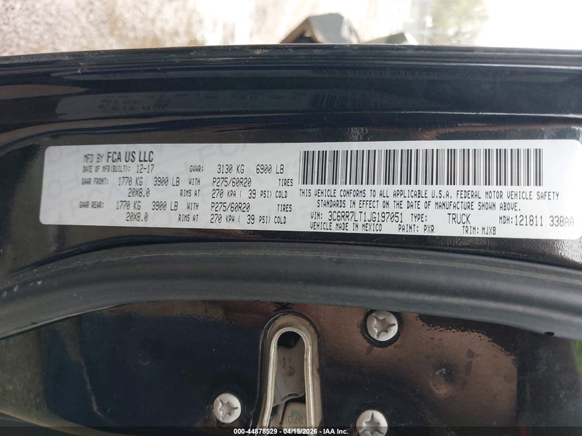 2018 Ram 1500 Big Horn 4X4 5'7 Box VIN: 3C6RR7LT1JG197051 Lot: 44878529