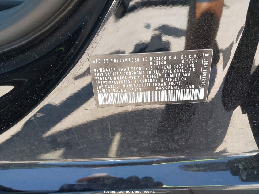 2020 Volkswagen Jetta 1.4T R-Line/1.4T S/1.4T Se VIN: 3VWCB7BU0LM029819 Lot: 44878593