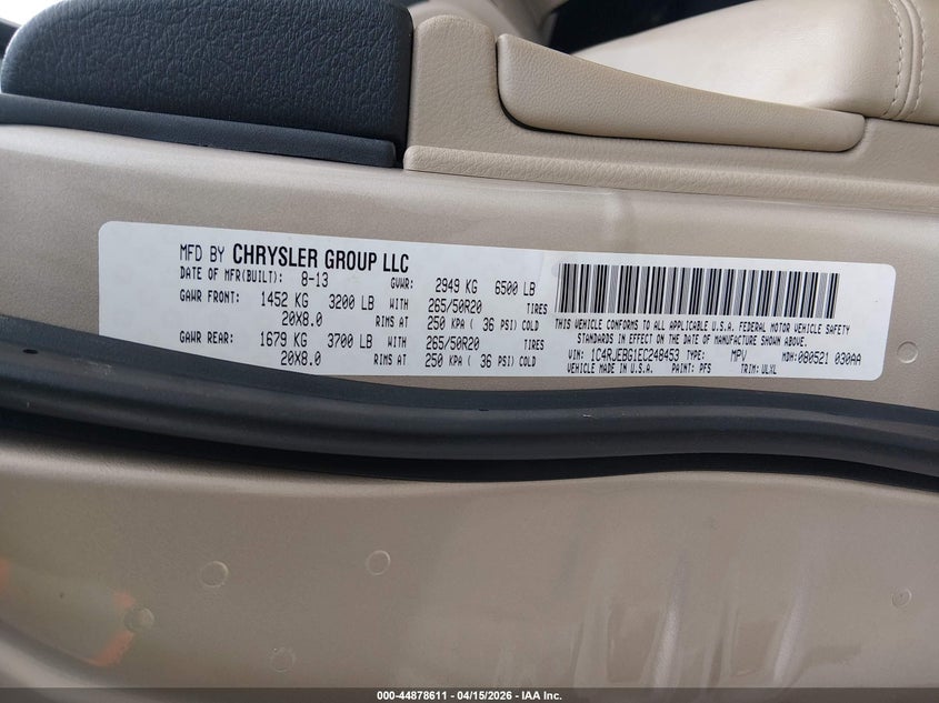 2014 Jeep Grand Cherokee Limited VIN: 1C4RJEBG1EC248453 Lot: 44878611