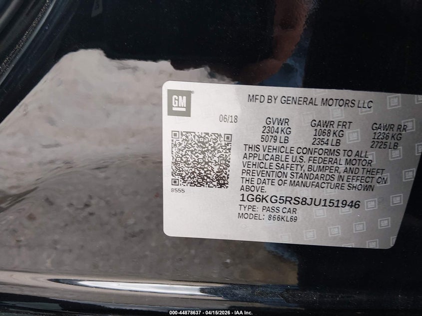 2018 Cadillac Ct6 Premium Luxury VIN: 1G6KG5RS8JU151946 Lot: 44878637