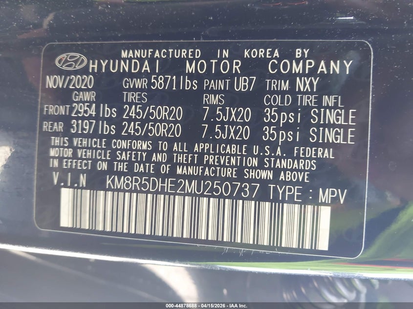 2021 Hyundai Palisade Limited VIN: KM8R5DHE2MU250737 Lot: 44878688