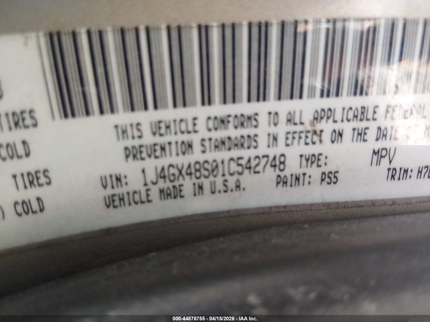 2001 Jeep Grand Cherokee Laredo VIN: 1J4GX48S01C542748 Lot: 44878755