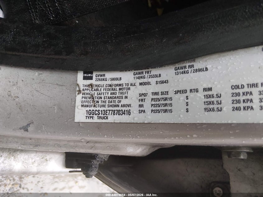 2007 Isuzu I-370 Ls VIN: 1GGCS13E778703416 Lot: 44878854