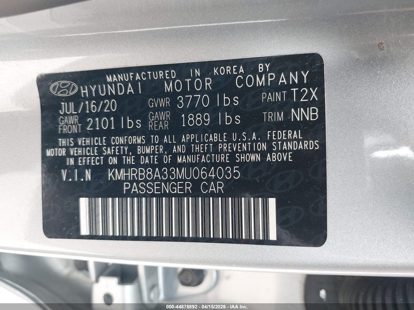 2021 Hyundai Venue Se VIN: KMHRB8A33MU064035 Lot: 44878892