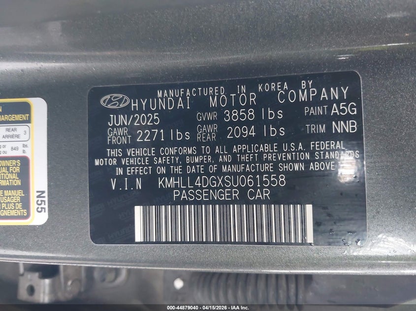 2025 Hyundai Elantra Se VIN: KMHLL4DGXSU061558 Lot: 44879040