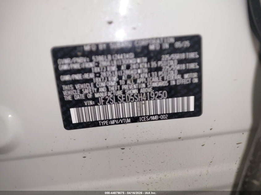 2025 Subaru Forester Premium Hybrid VIN: JF2SLSED5SH419250 Lot: 44879075
