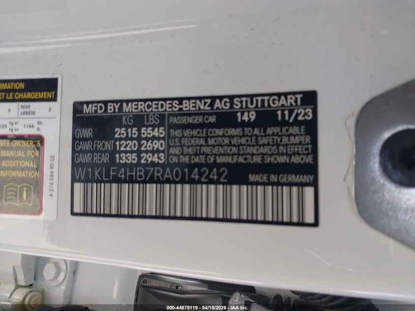 2024 Mercedes-Benz E 350 VIN: W1KLF4HB7RA014242 Lot: 44879119